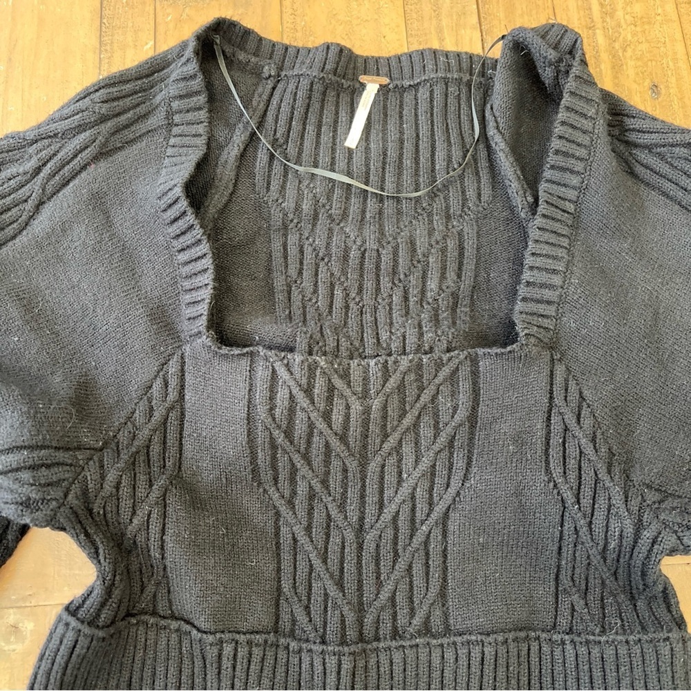 Free People Women's Large Black Emmy Mini Sweater Dress Ribbed Open Back Knit - Picture 4 of 12